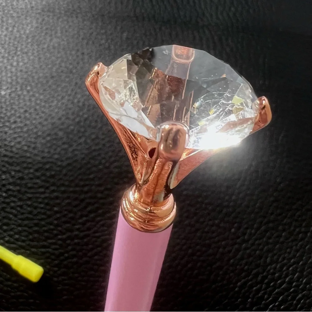 Diamond Top Pink & Gold METAL Ballpoint Pen With Black Ink Refill PinkRainCloud
